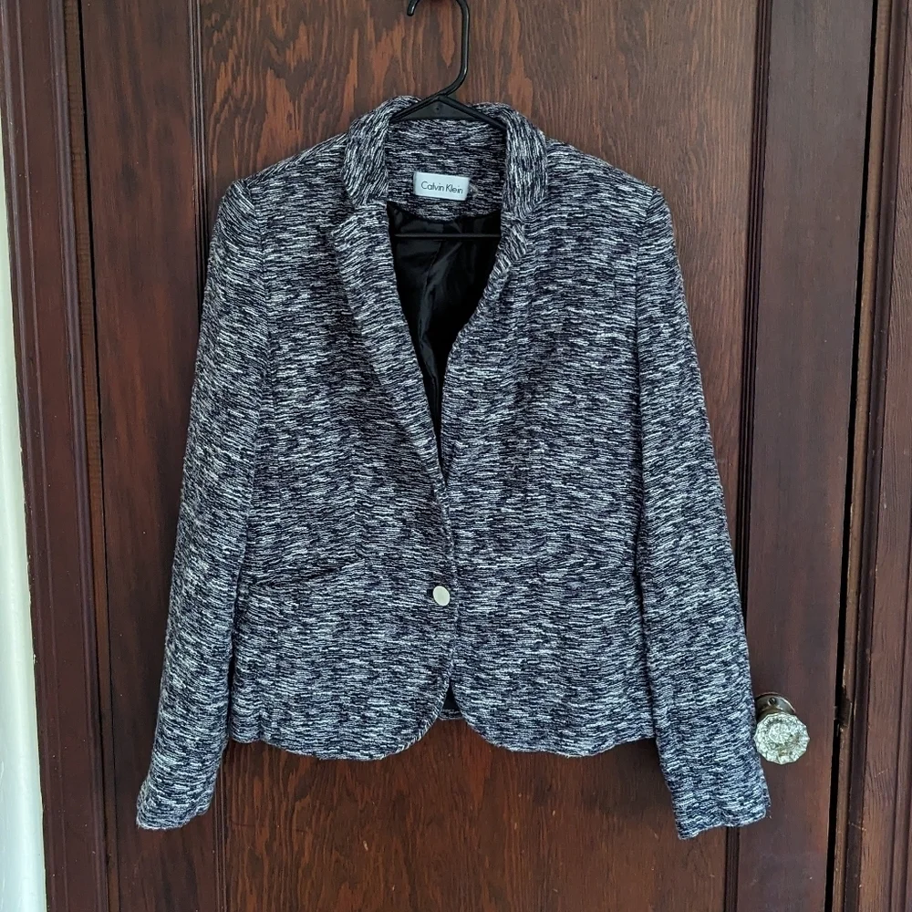 Calvin Klein Gray Heathered Linen Blend Blazer Size 14